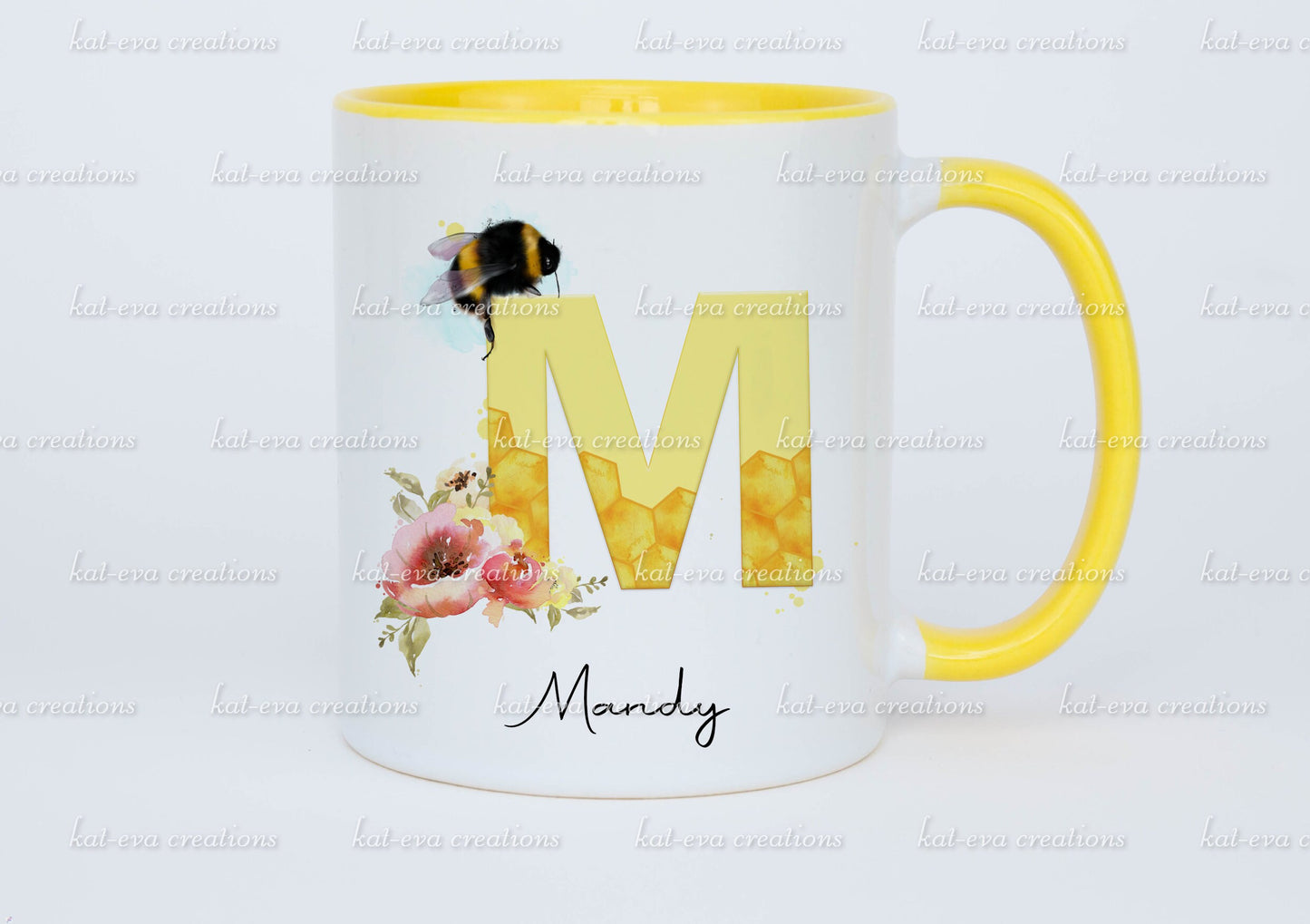 Stunning personalised bee initial mug or mug and coaster set Ideal christmas, birthday or mothers day gift