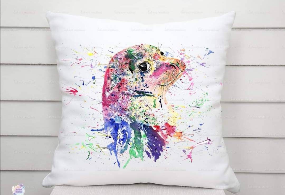 personalised seal cushion. Stunning watercolour seal design