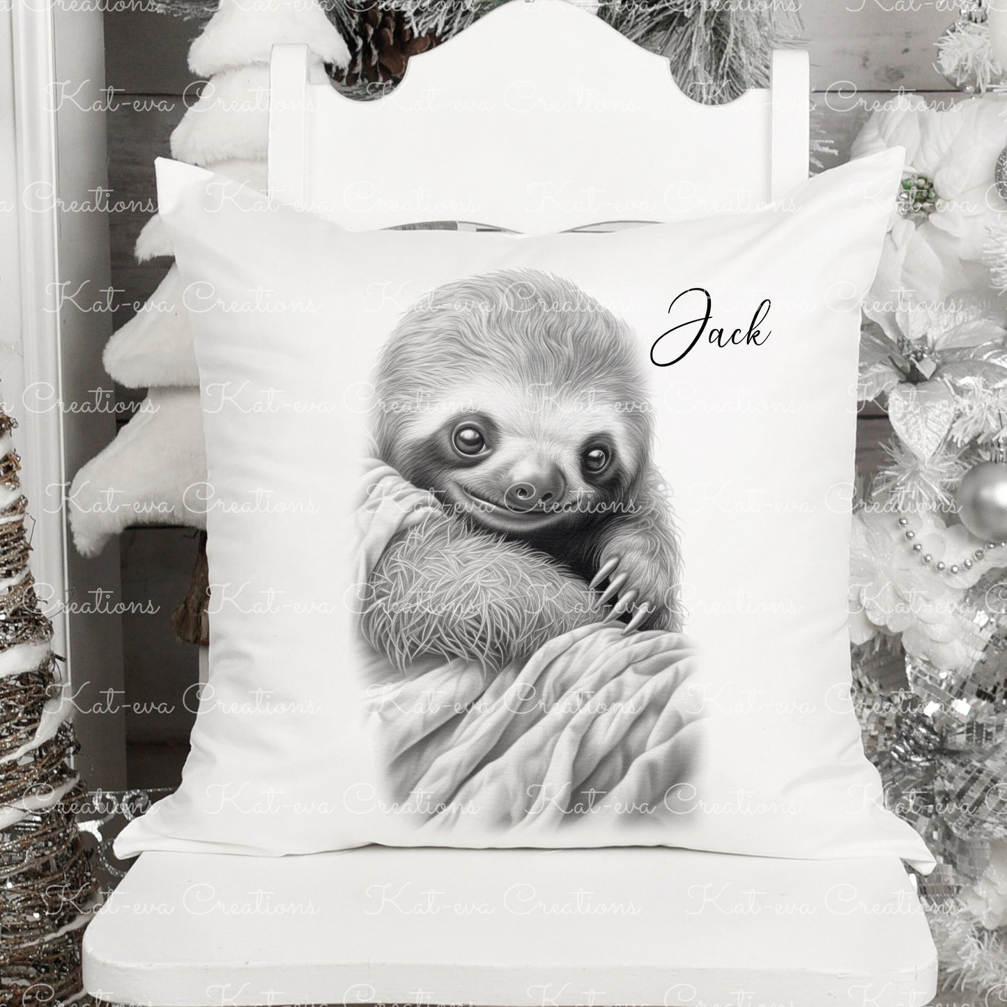 baby sloth cushion. personalised cute sloth pillow. ideal christmas, secret santa, stocking filler, or birthday gift