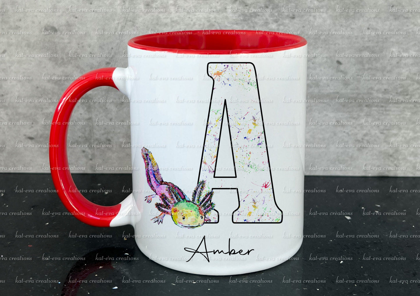 Personalised axolotl initial mug