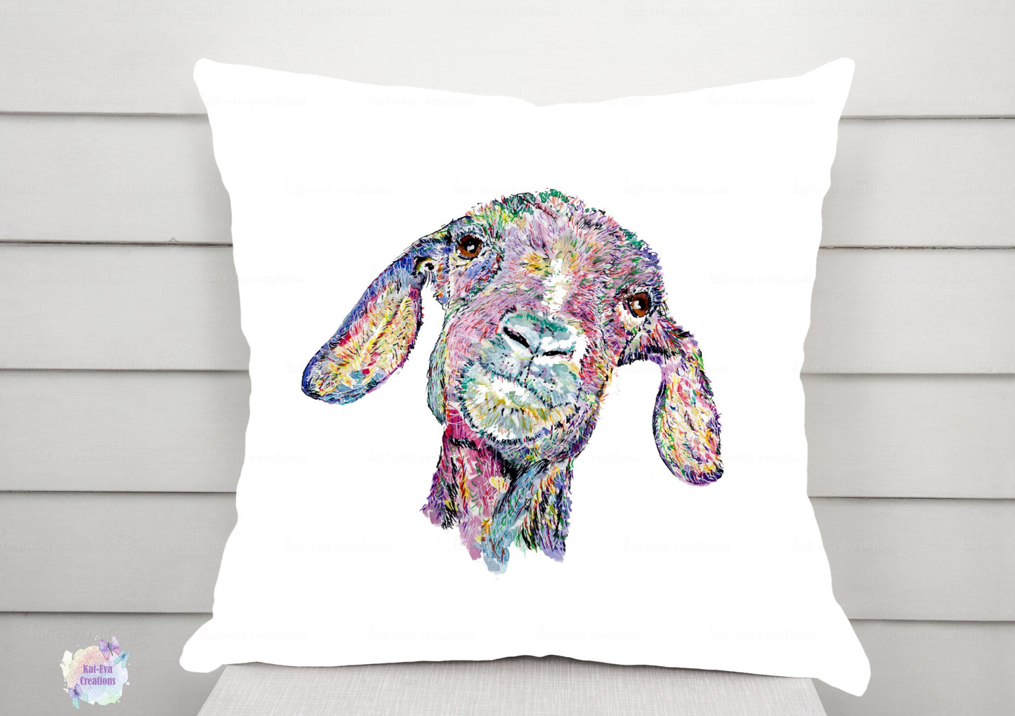 Watercolour goat cushion. can be personalised.