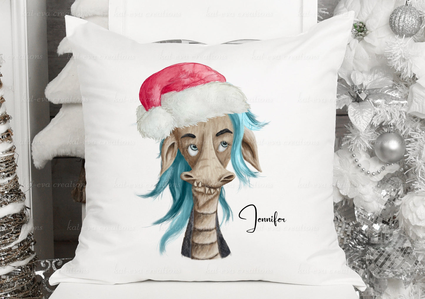 personalised dragon christmas cushion, available with different hair colours. ideal birthday or christmas gift