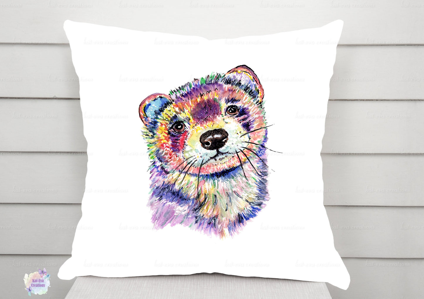 Beautiful personalised watercolour ferret cushion