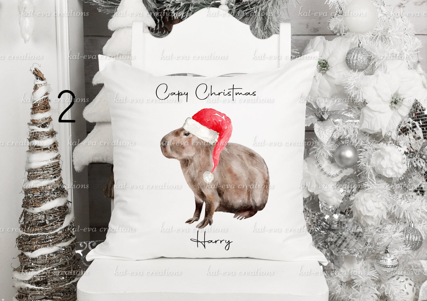 personalised christmas capybara cushion, Elf, Santa, Father Christmas