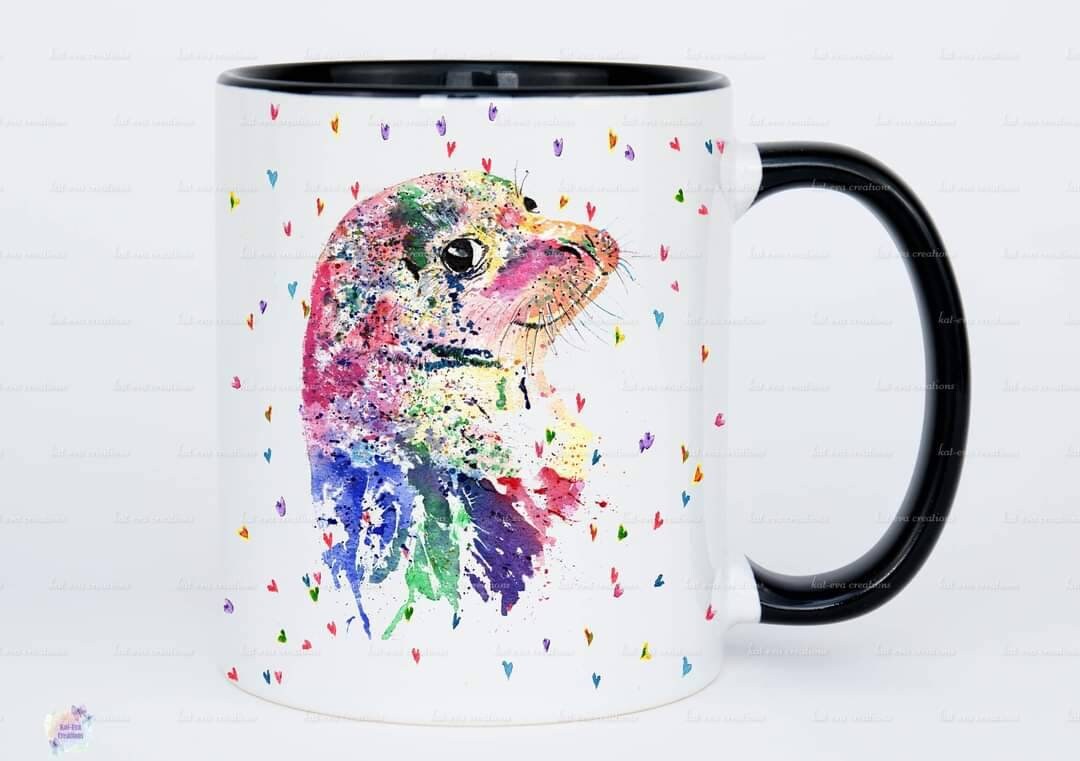 personalised watercolour seal mug or mug and coaster set