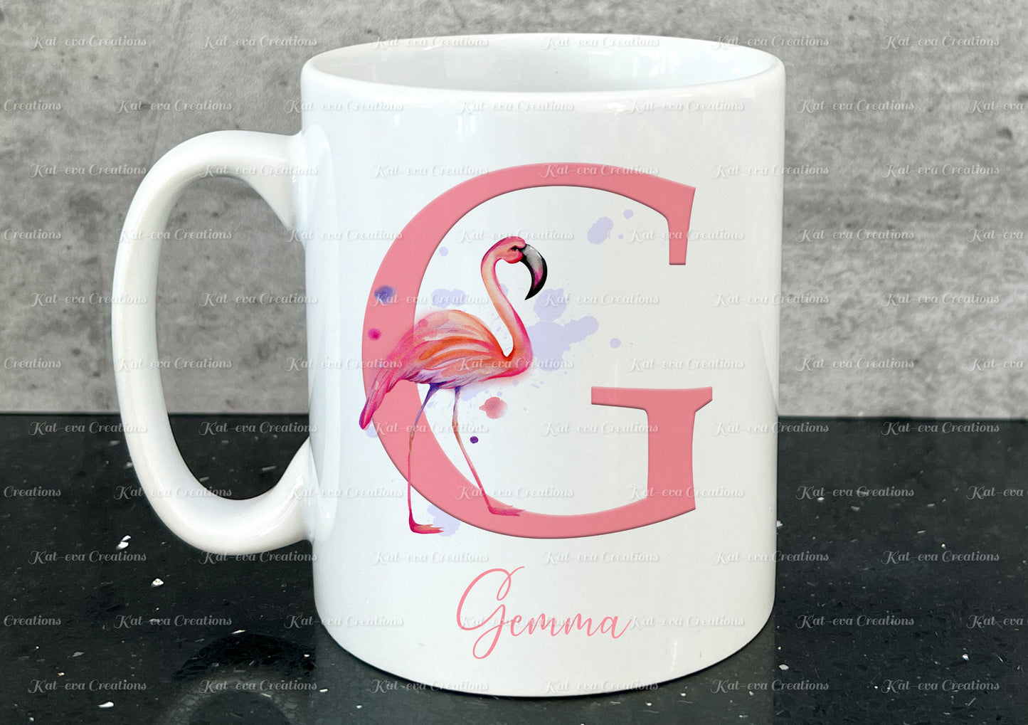 beautiful flamingo initial mug can be personalised