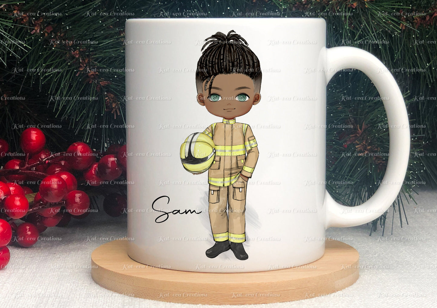 personalised firefighter mug. fireman cup, ideal for christmas, birthday or secret santa gift