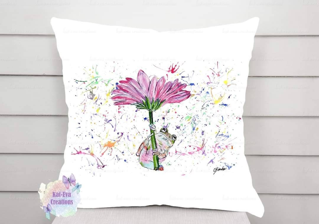 Watercolour frog cushion. can be personalised.