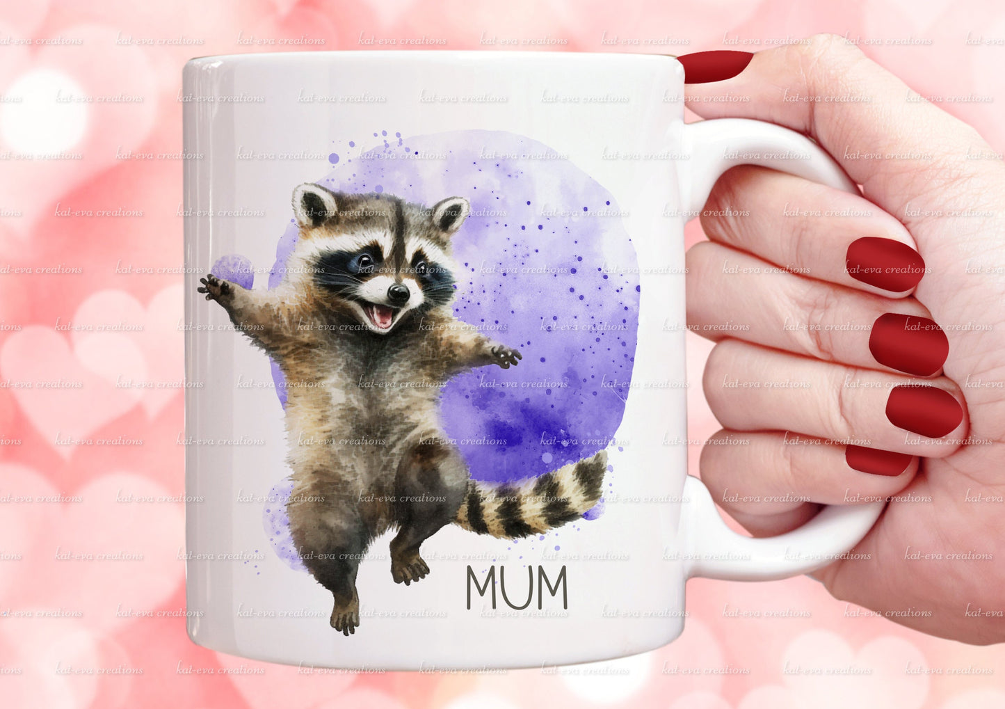 Racoon mug. personalised raccoon cup. cute smiley racoon. ideal birthday, thank you or Christmas gift