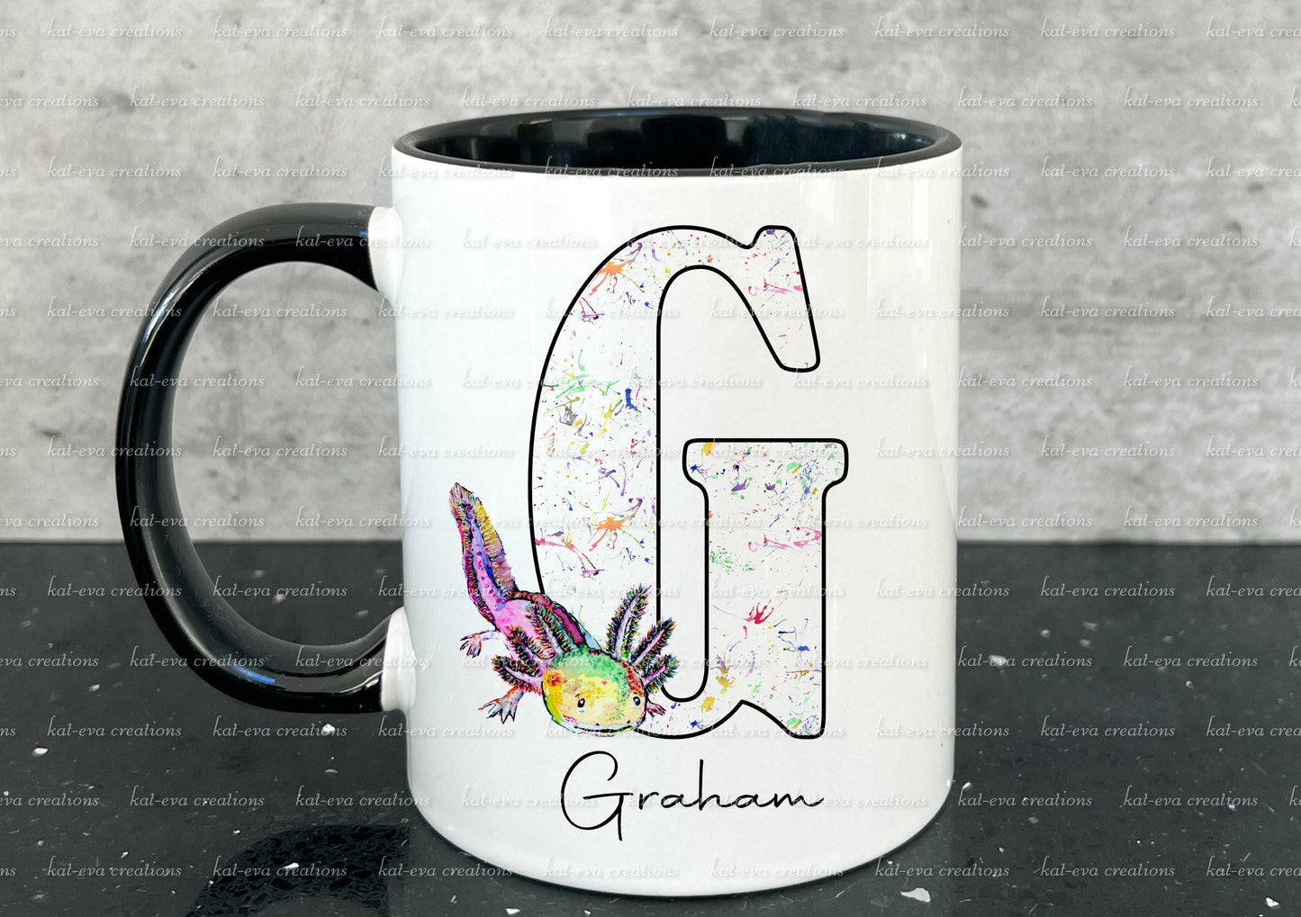 Personalised axolotl initial mug