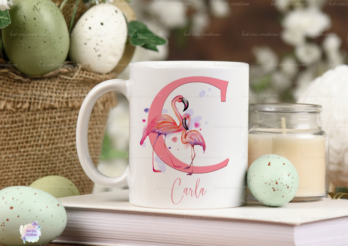 beautiful flamingo initial mug can be personalised