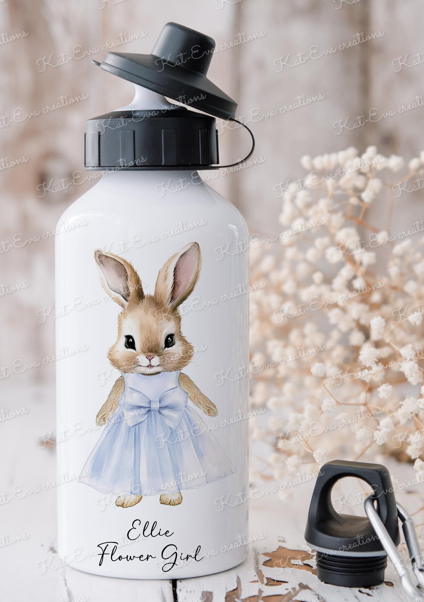 Bunny water bottle. Rabbit water bottle. Flower girl, bridesmaid, christening gift. Ideal birthday present