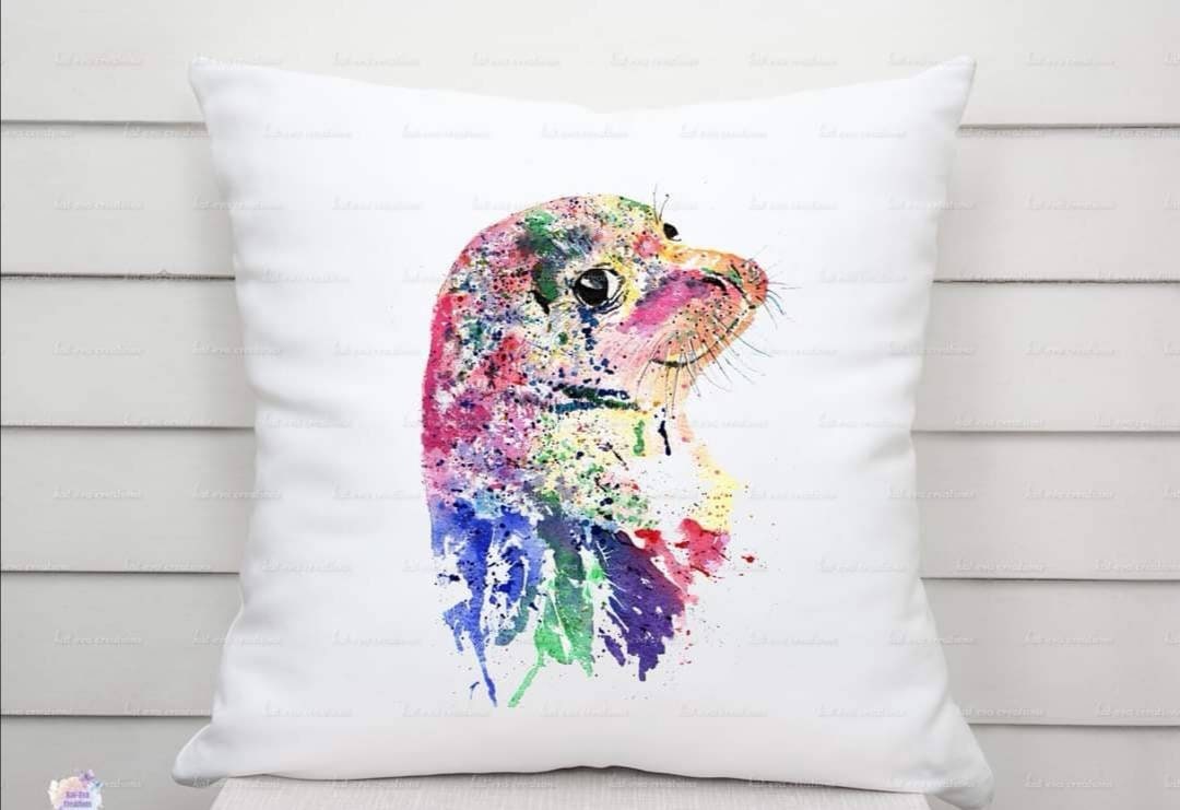 personalised seal cushion. Stunning watercolour seal design