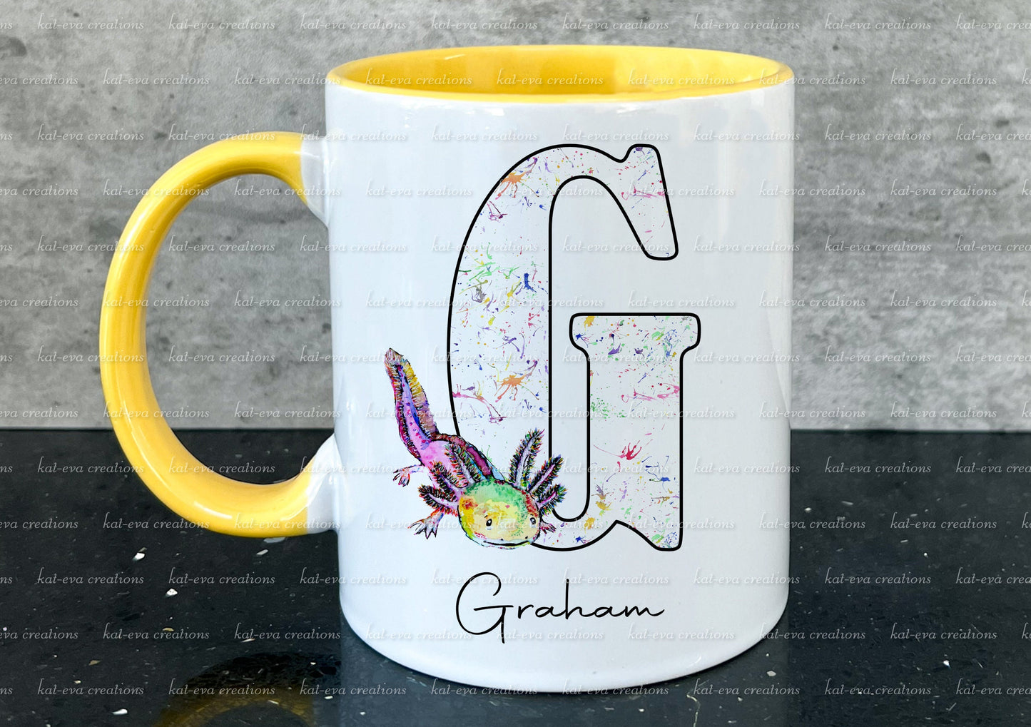 Personalised axolotl initial mug