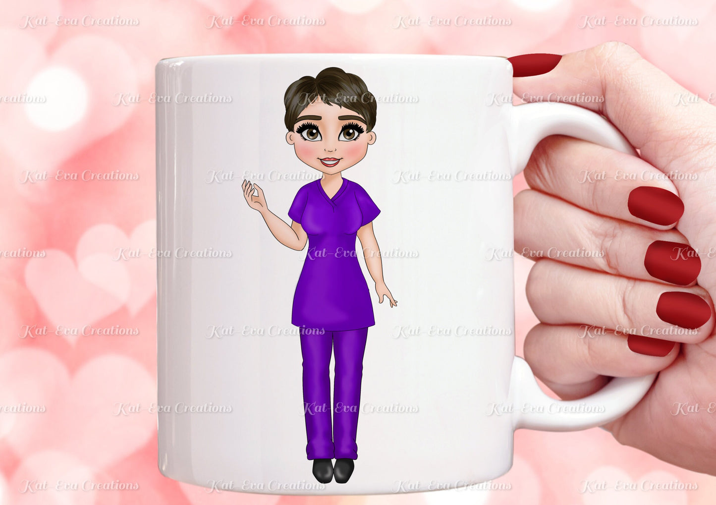 personalised Nurse mug. different hairstyles, uniform choices and more