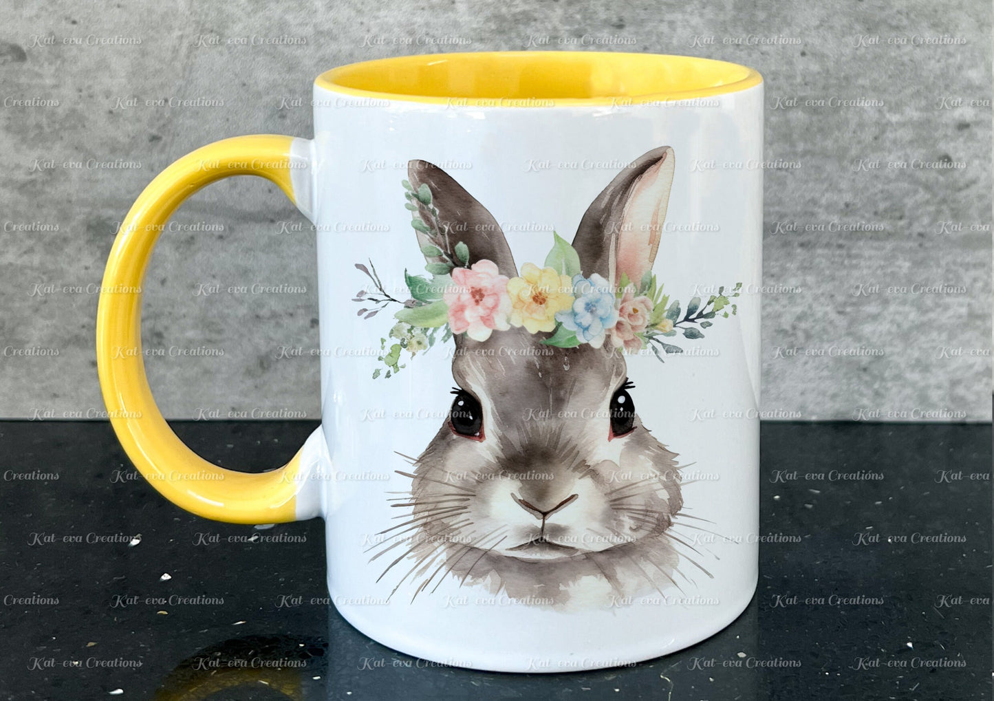 personalised Rabbit mug. Gorgeous Floral Bunny Cup. Ideal for birthday, secret santa, stocking filler or Christmas present