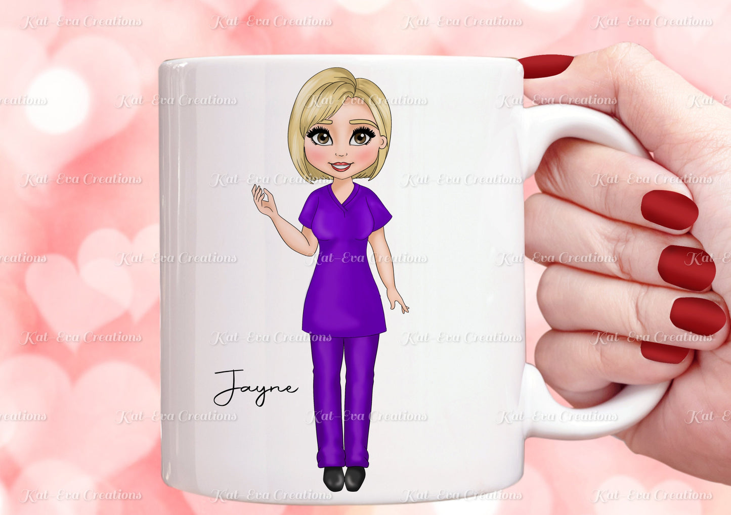 personalised Nurse mug. different hairstyles, uniform choices and more