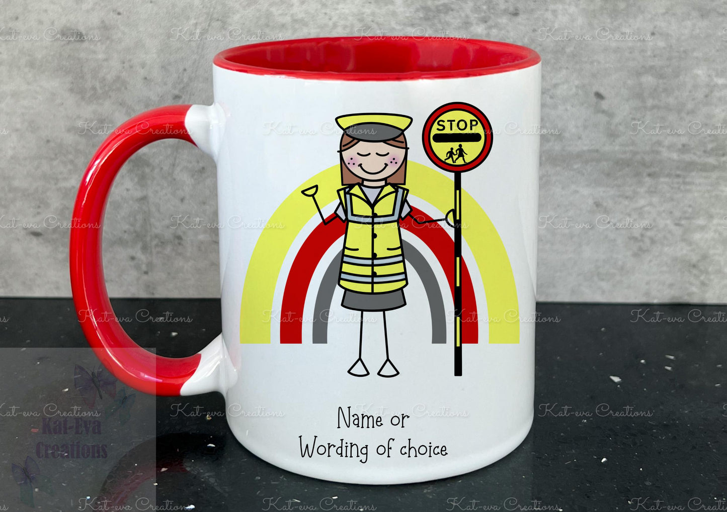 personalised lollipop lady / man / crossing stick man rainbow 11oz mug or mug and coaster set