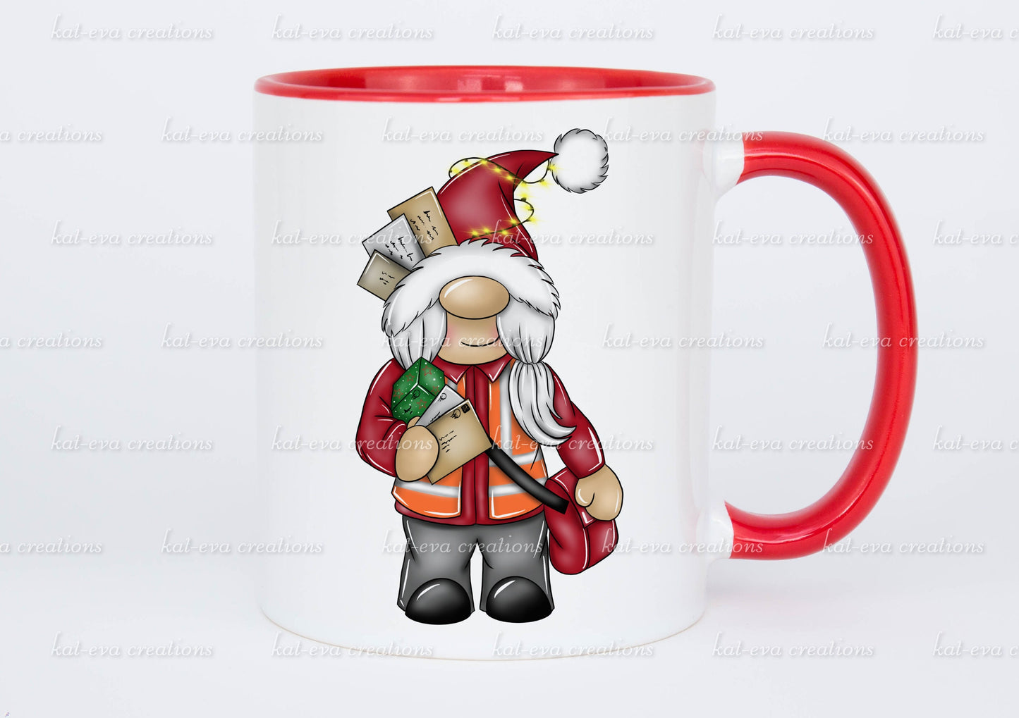 Christmas post lady mug. can be personalised. christmas gnome / gonk postman post lady