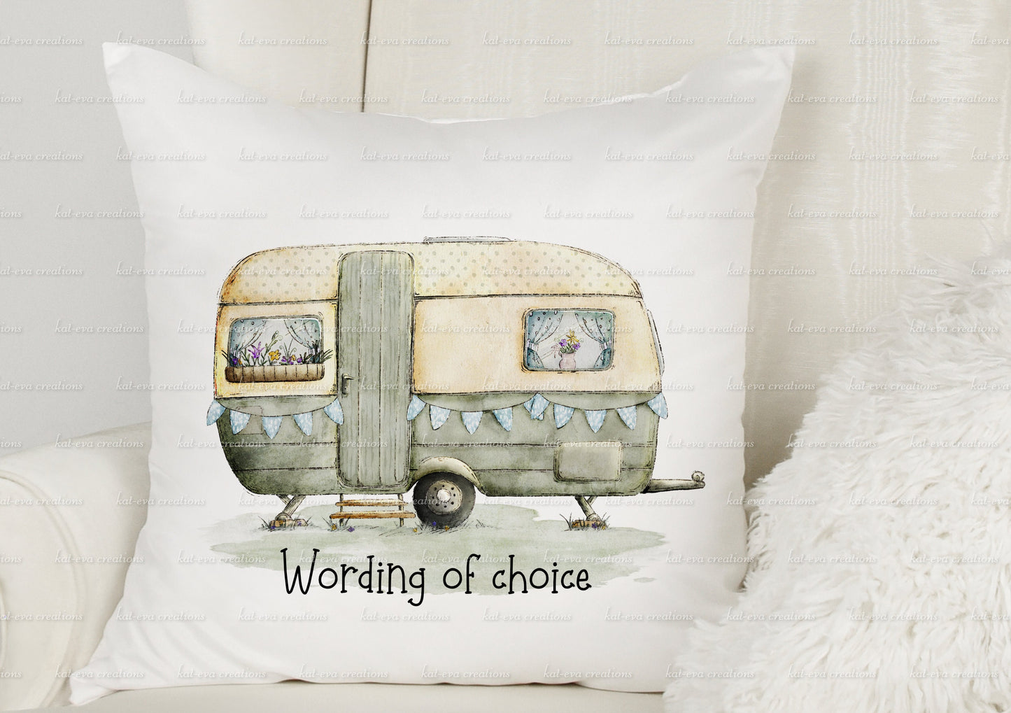 caravan cushion. personalised vintage caravan pillow