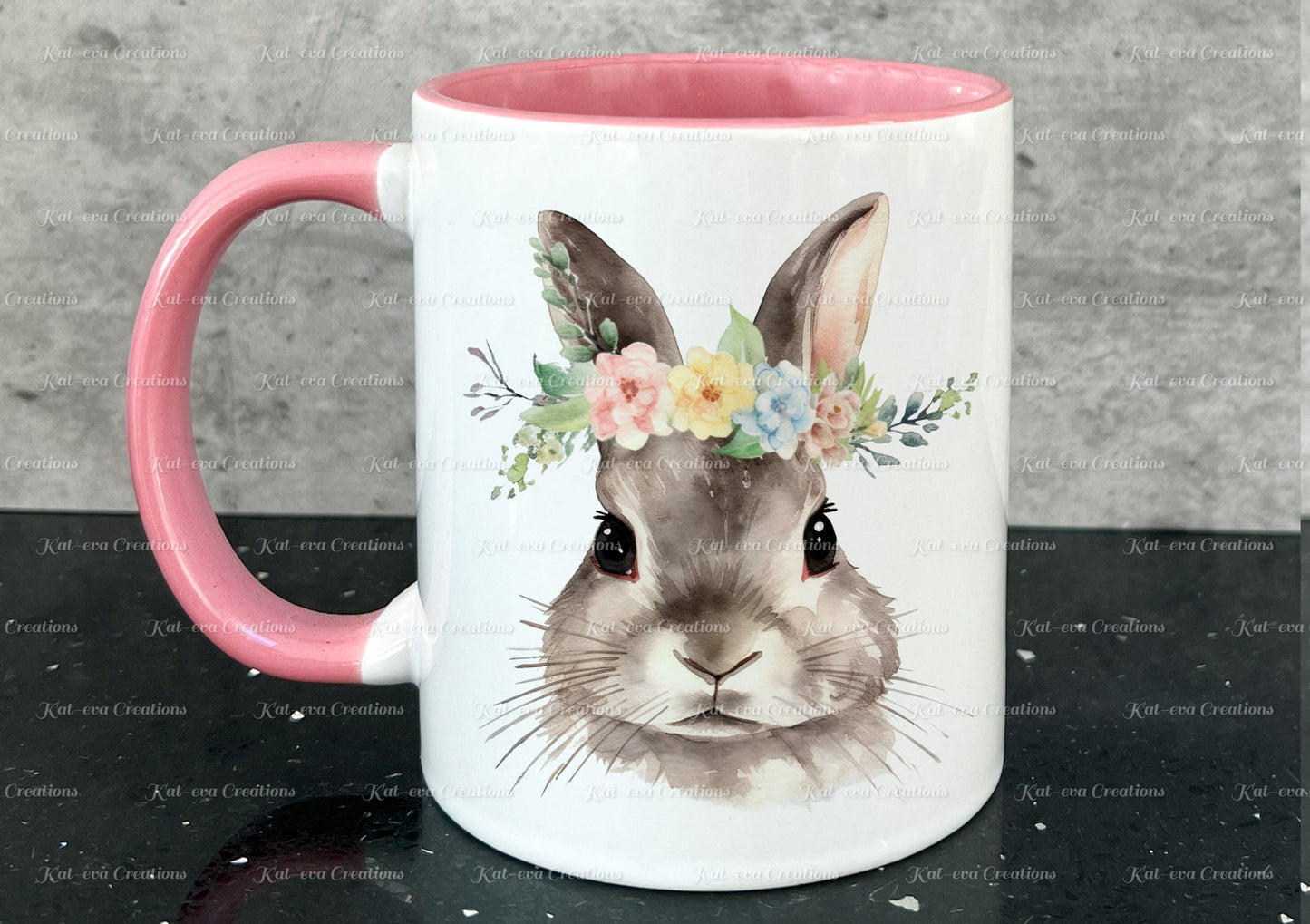 personalised Rabbit mug. Gorgeous Floral Bunny Cup. Ideal for birthday, secret santa, stocking filler or Christmas present