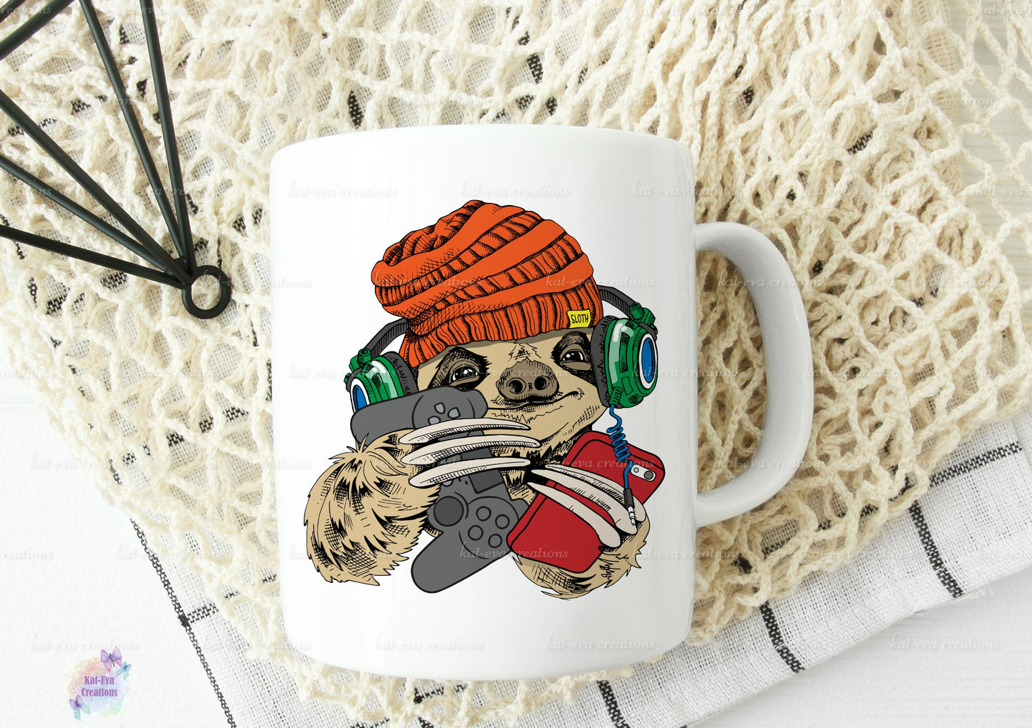 Gamer sloth mug. can be personalised.