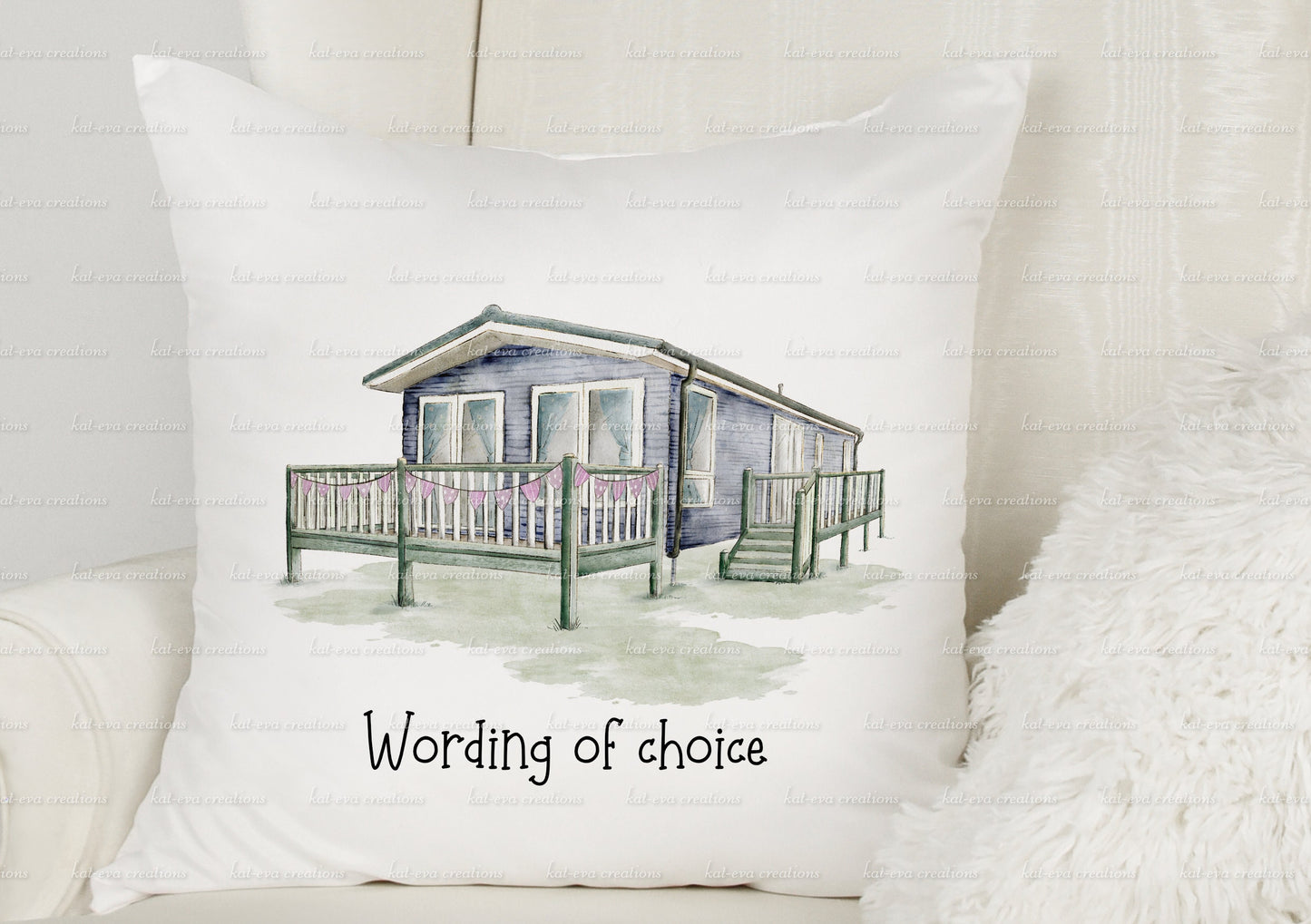Static caravan cushion. personalised caravan pillow