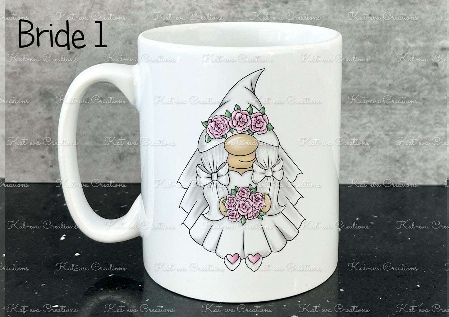 Personalised Bride and groom Mugs. personalised gnomes, gonks, bride and groom. Ideal wedding gift or engagement present