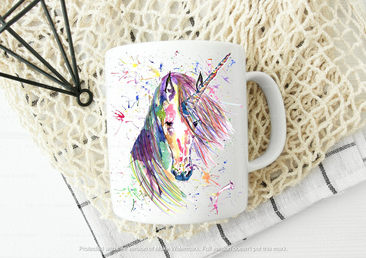 Stunning watercolour unicorn mug or mug and coaster set. can be personalised