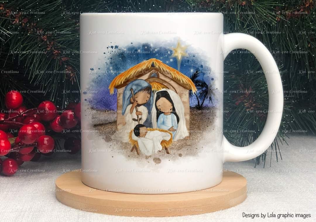 Nativity mug, personalised Christmas Nativity cup. Ideal Christmas, Secret Santa or stocking filler gift