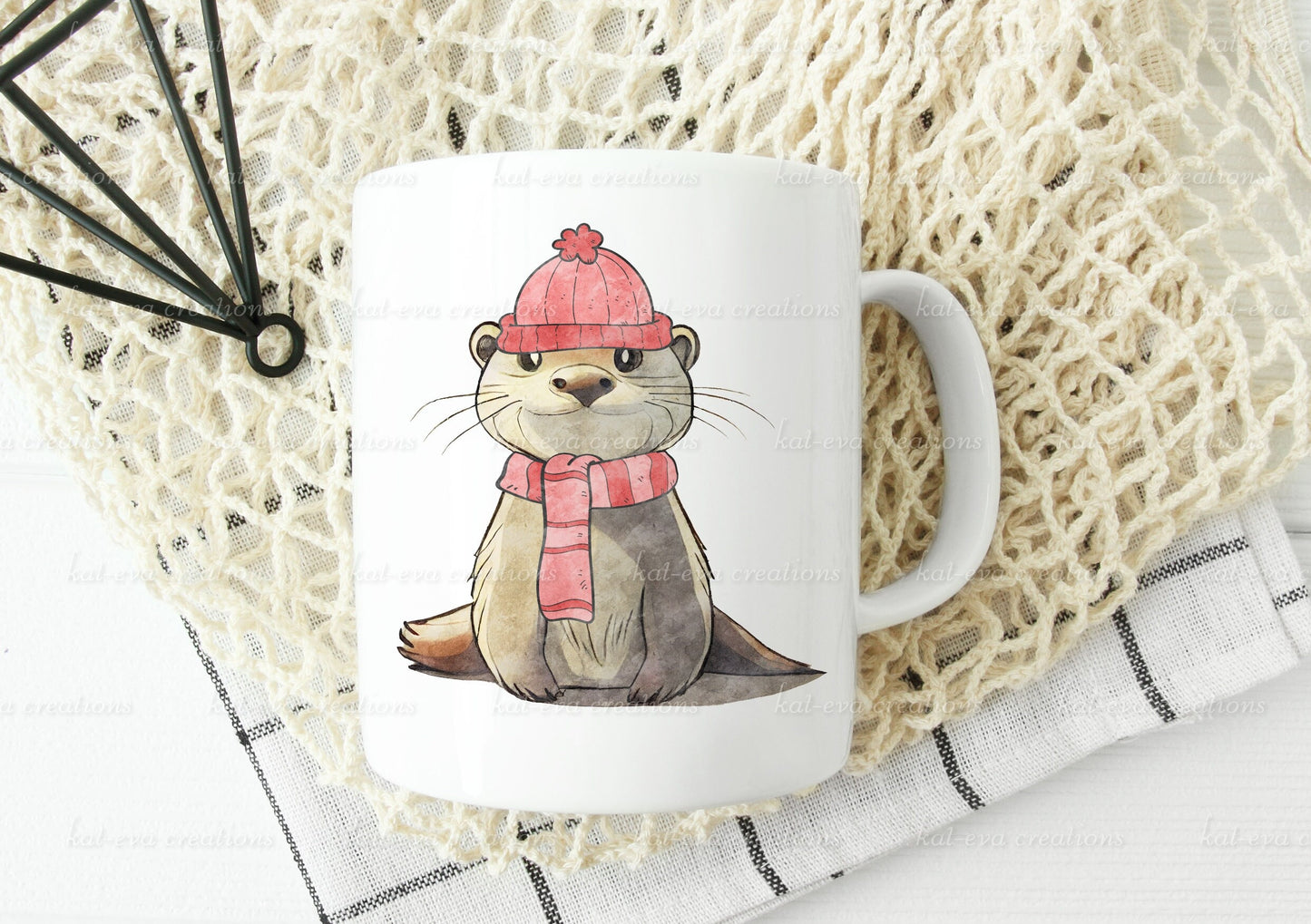 Beautiful otter mug. can be personalised. christmas otter mug
