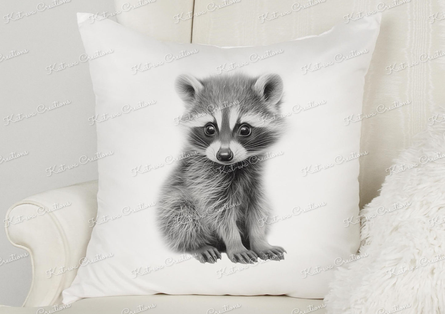 baby raccoon cushion. personalised cute raccoon pillow. ideal christmas, secret santa, stocking filler, or birthday gift