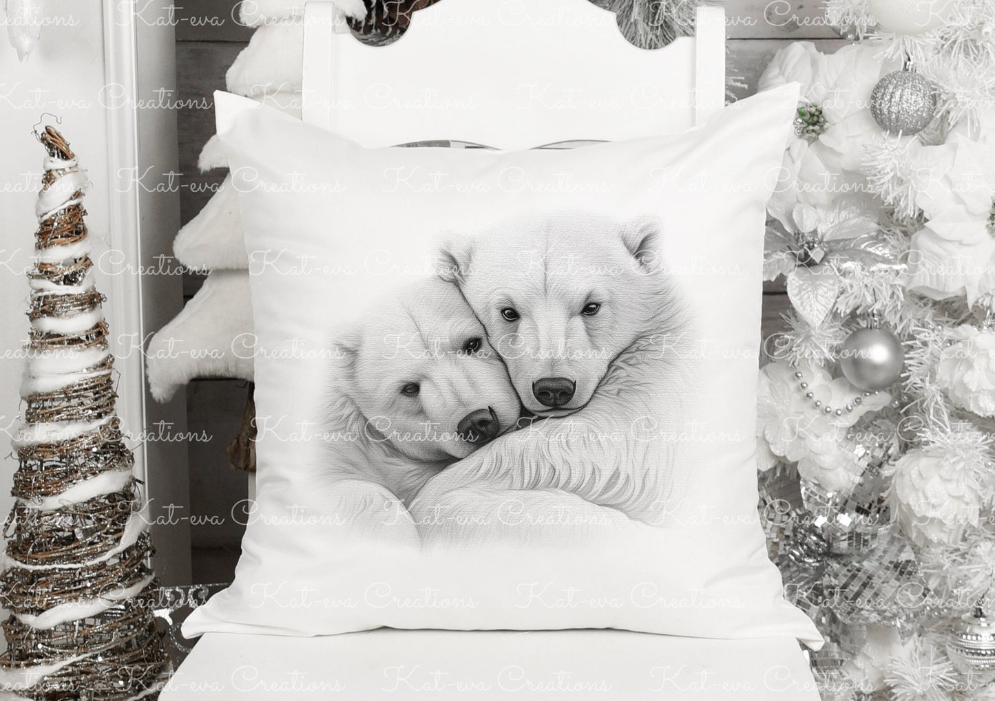 Polar bear cushion. personalised polar bear couple pillow. ideal christmas, secret santa, stocking filler, birthday or wedding gift