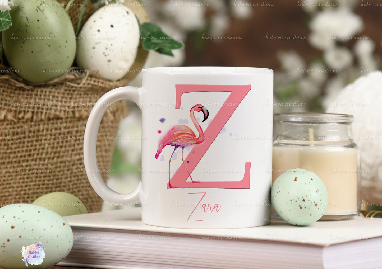 beautiful flamingo initial mug can be personalised