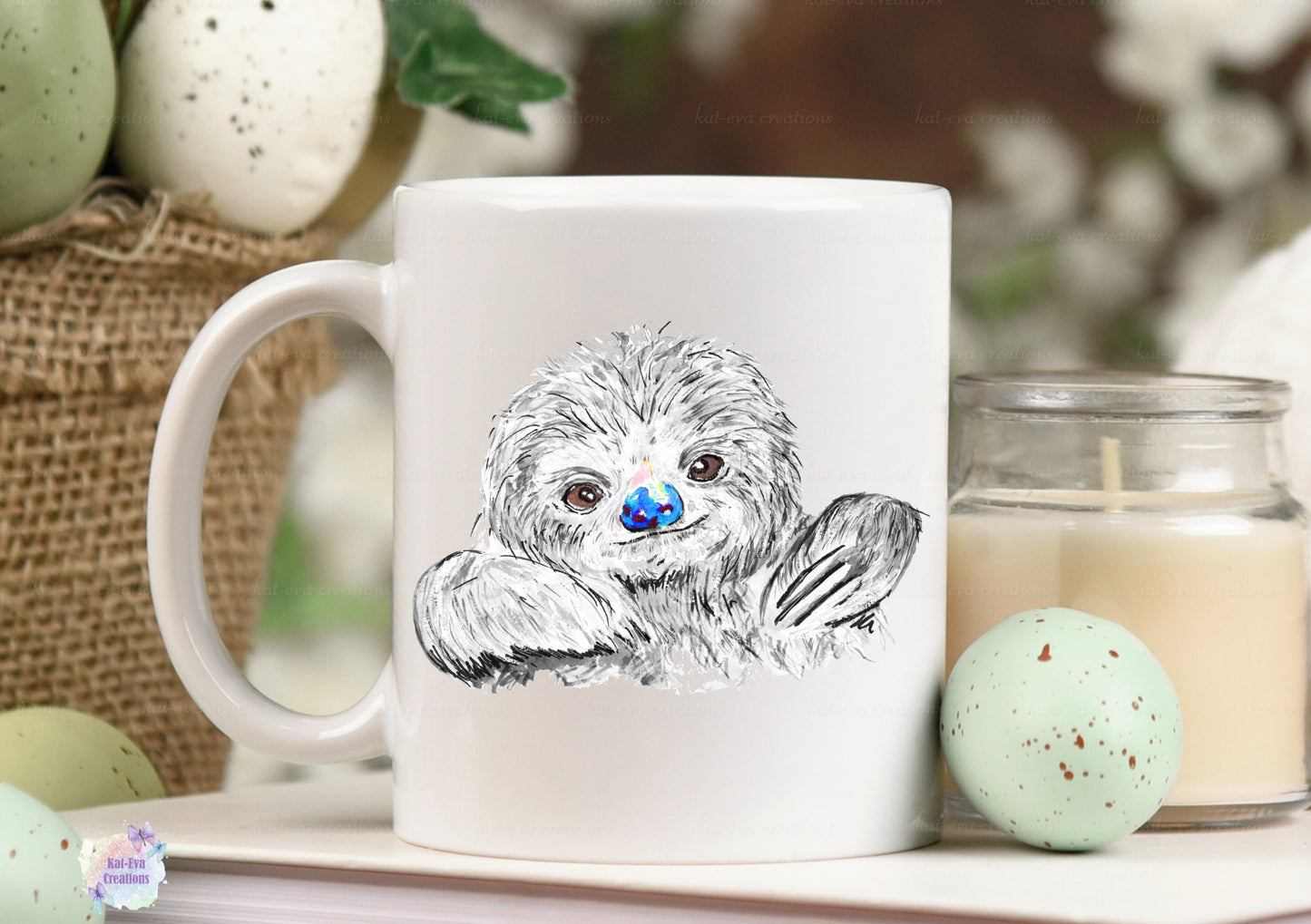 Cute watercolour monochrome sloth mug