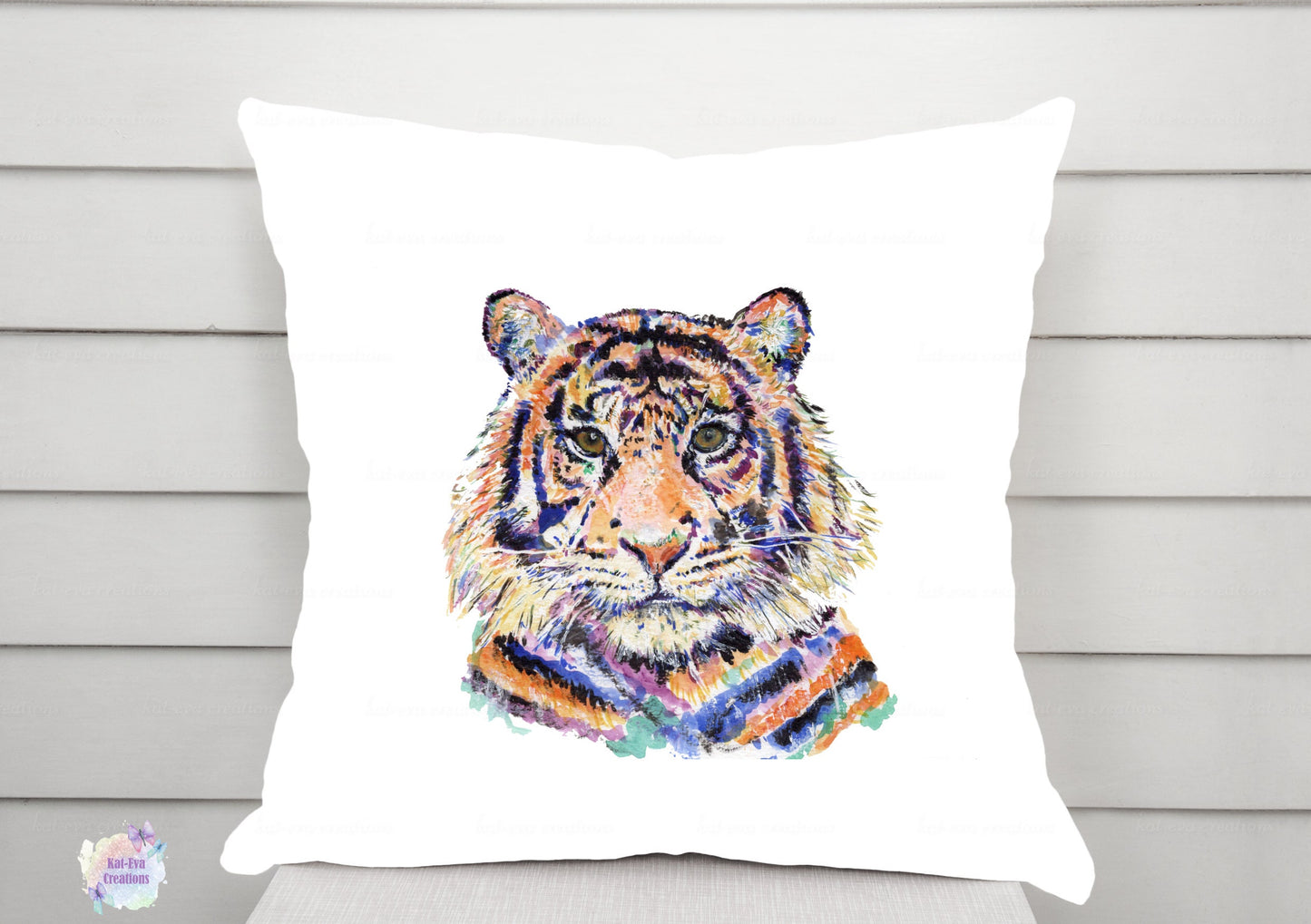 watercolour tiger cushion can be personalised
