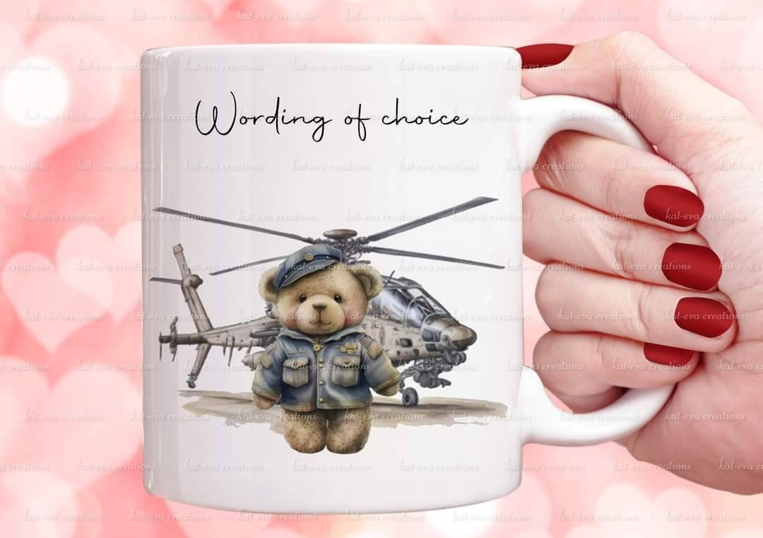 Raf mug. Personalised teddy cup. Ideal passing out gift.