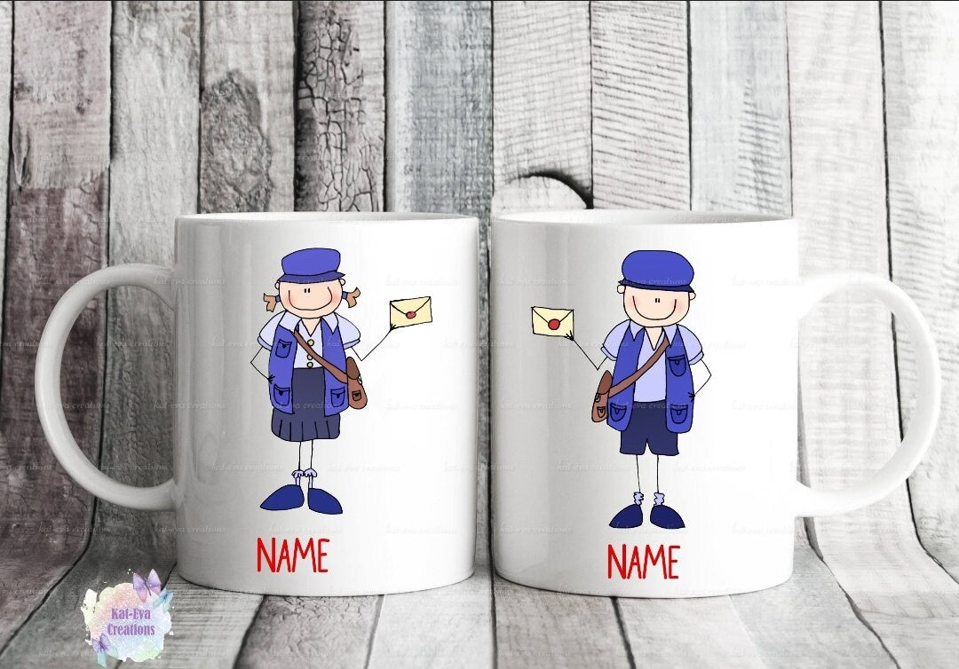 postman mug, post lady cup. delivery driver, postie, courier mug. can be personalised