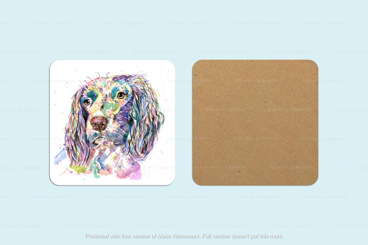gorgeous watercolour spaniel mug and coaster set. can be personalised