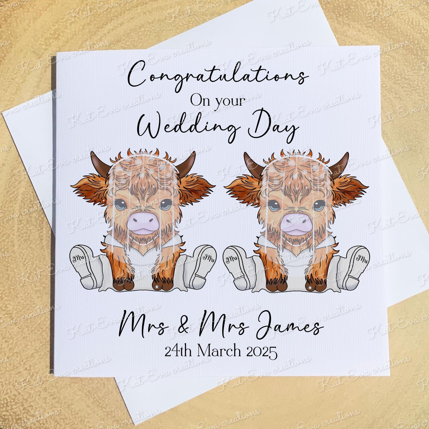 Highland cow Wedding card. Personalised card. Engagement, wedding or anniversary card. Highland cow congratulations