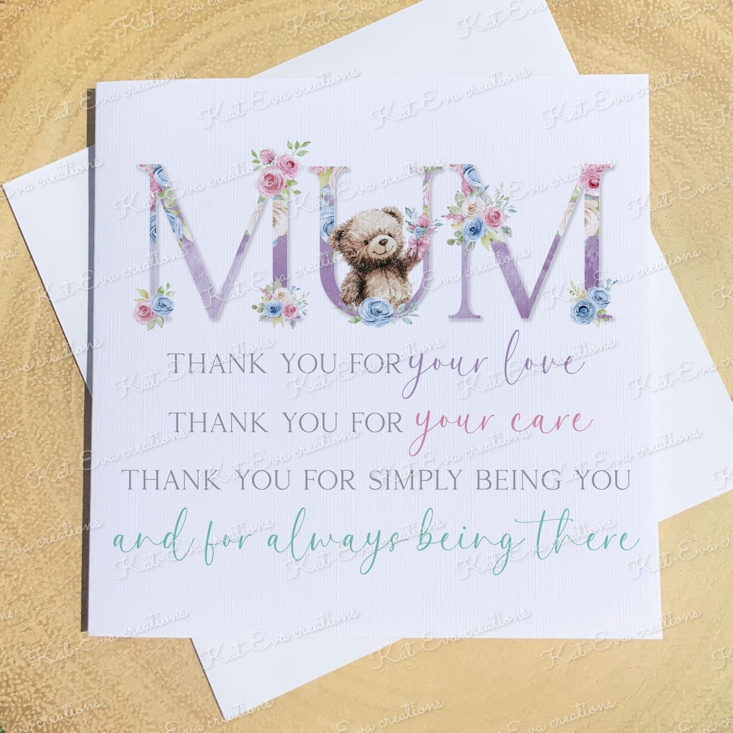 Personalised mother's day card. Happy mothers day or birthday card for mam, mom, mum, nan, nanna, nana, nannie, nanny. Cute Teddy bear card
