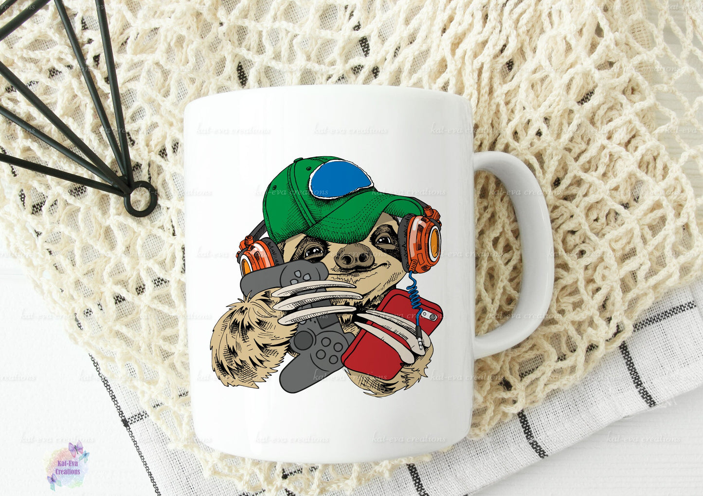 Gamer sloth mug. can be personalised.
