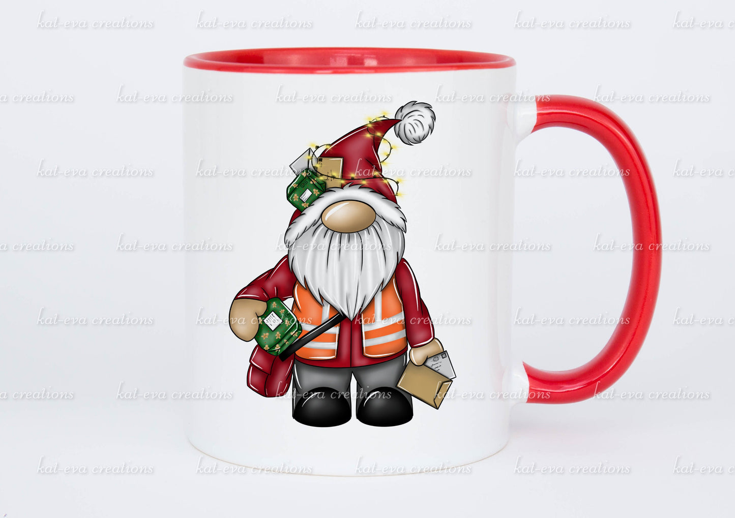 Christmas postman mug. can be personalised. christmas gnome / gonk postman post lady