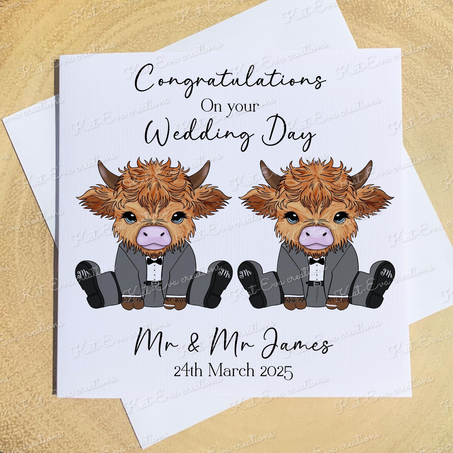 Highland cow Wedding card. Personalised card. Engagement, wedding or anniversary card. Highland cow congratulations