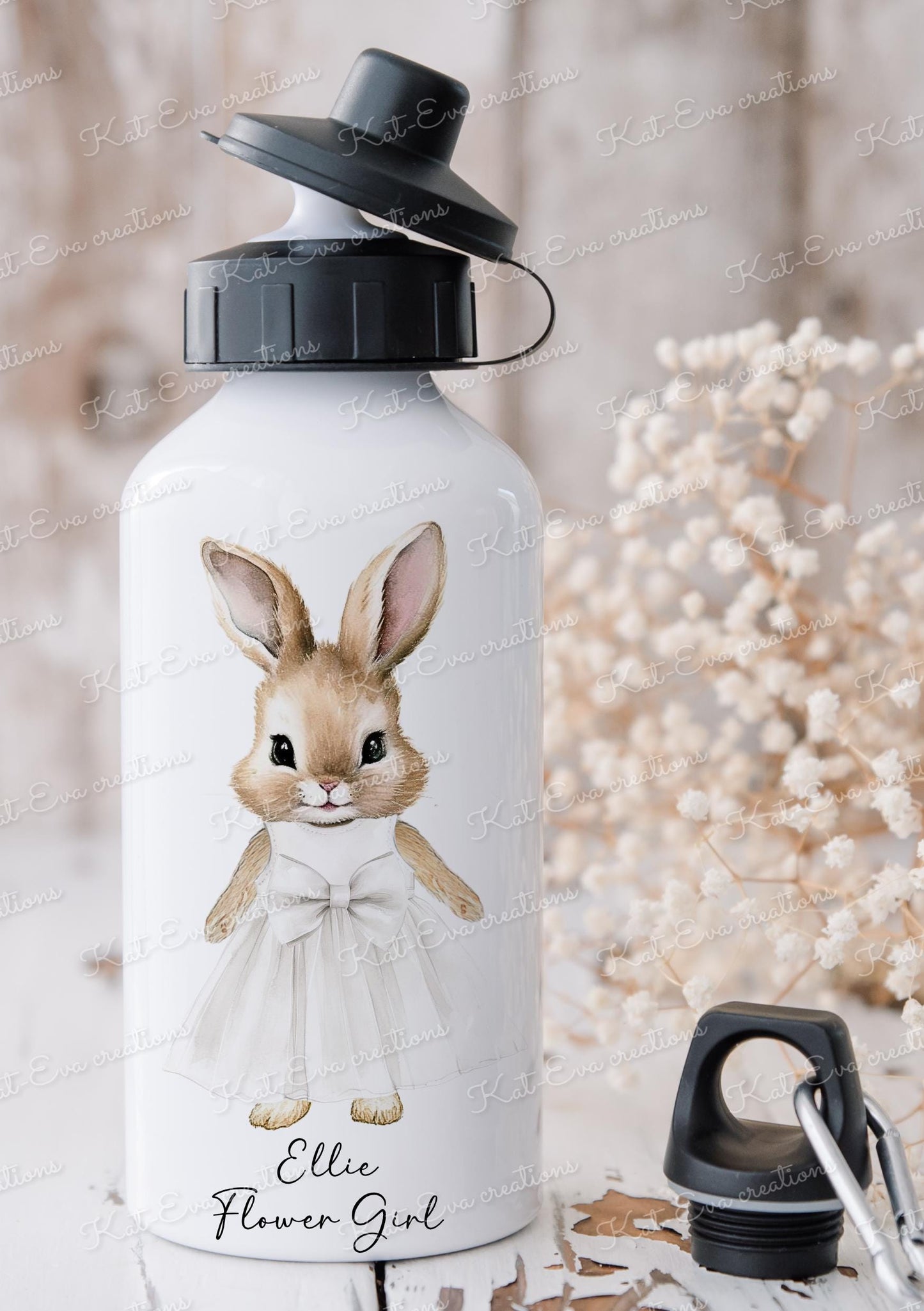 Bunny water bottle. Rabbit water bottle. Flower girl, bridesmaid, christening gift. Ideal birthday present