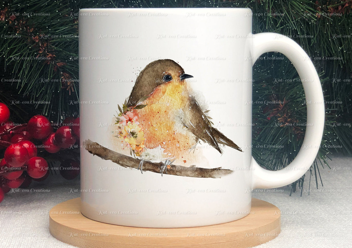 Robin mug. stunning Christmas robin available with or without flowers. Ideal for christmas eve box, secret Santa or Christmas gift