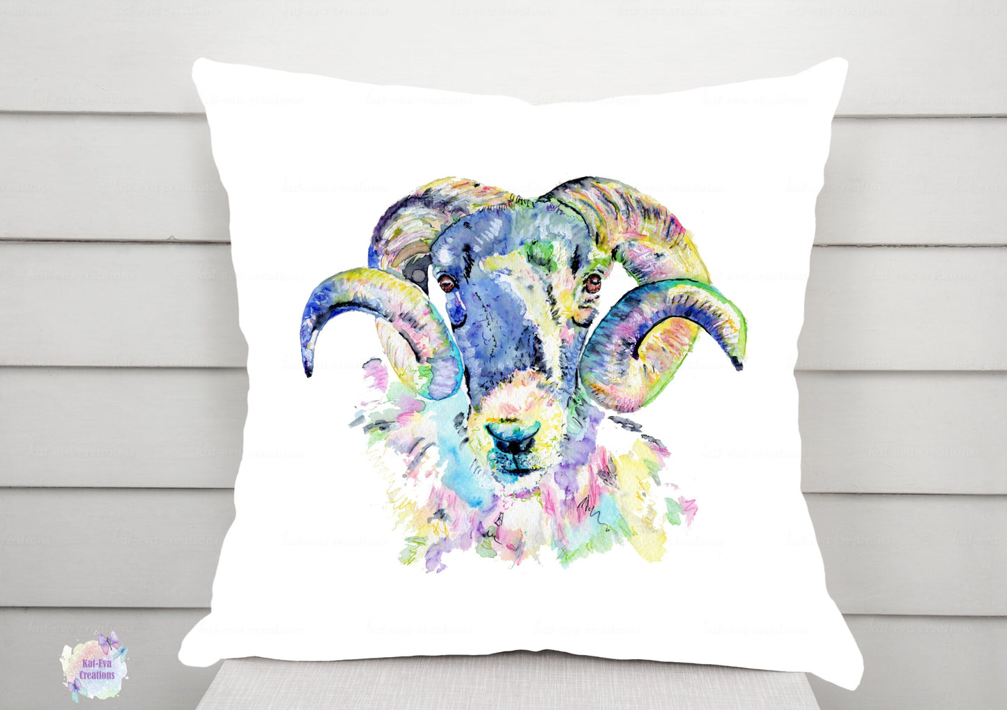 Watercolour ram / sheep / lamb cushion. can be personalised.