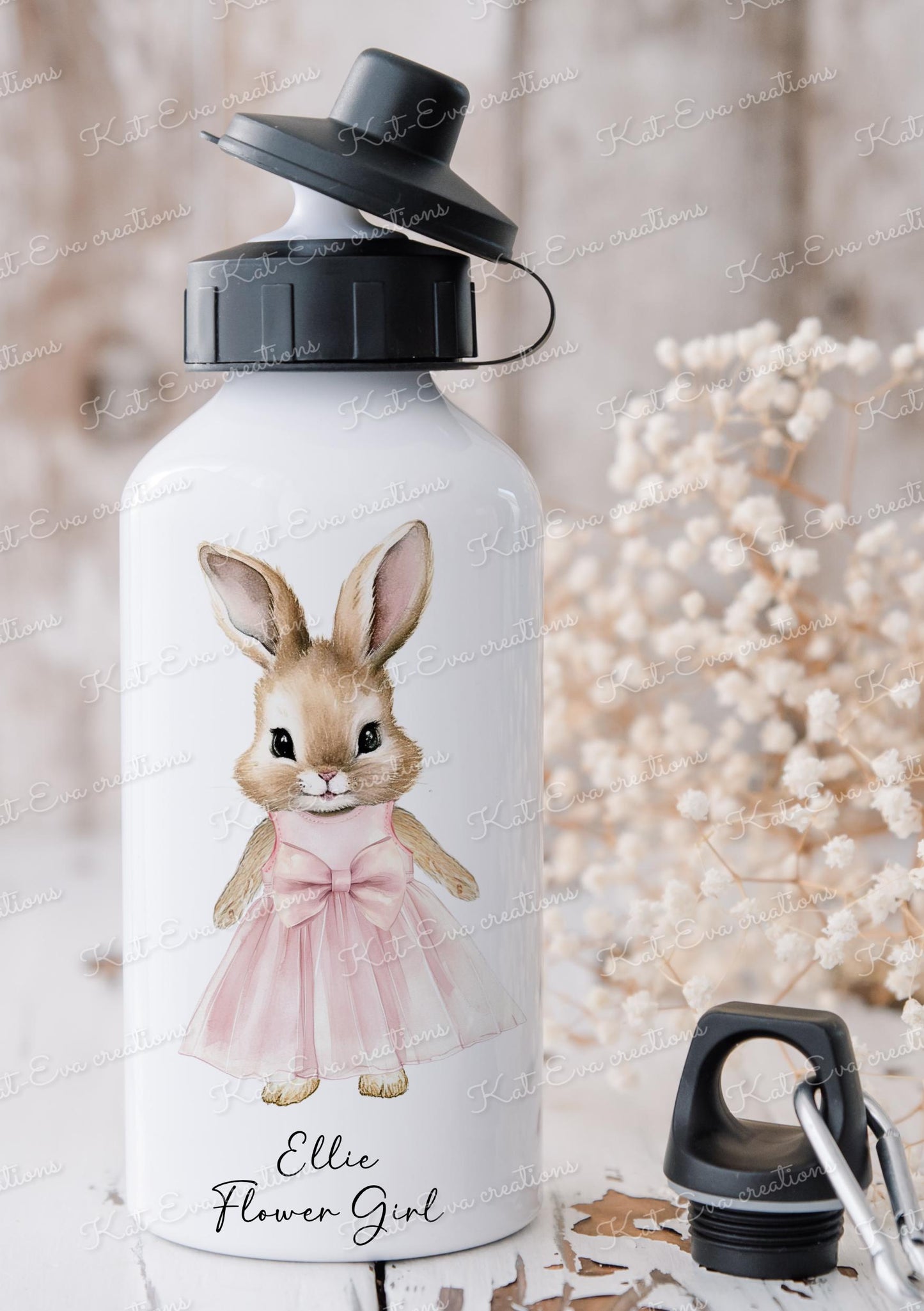 Bunny water bottle. Rabbit water bottle. Flower girl, bridesmaid, christening gift. Ideal birthday present