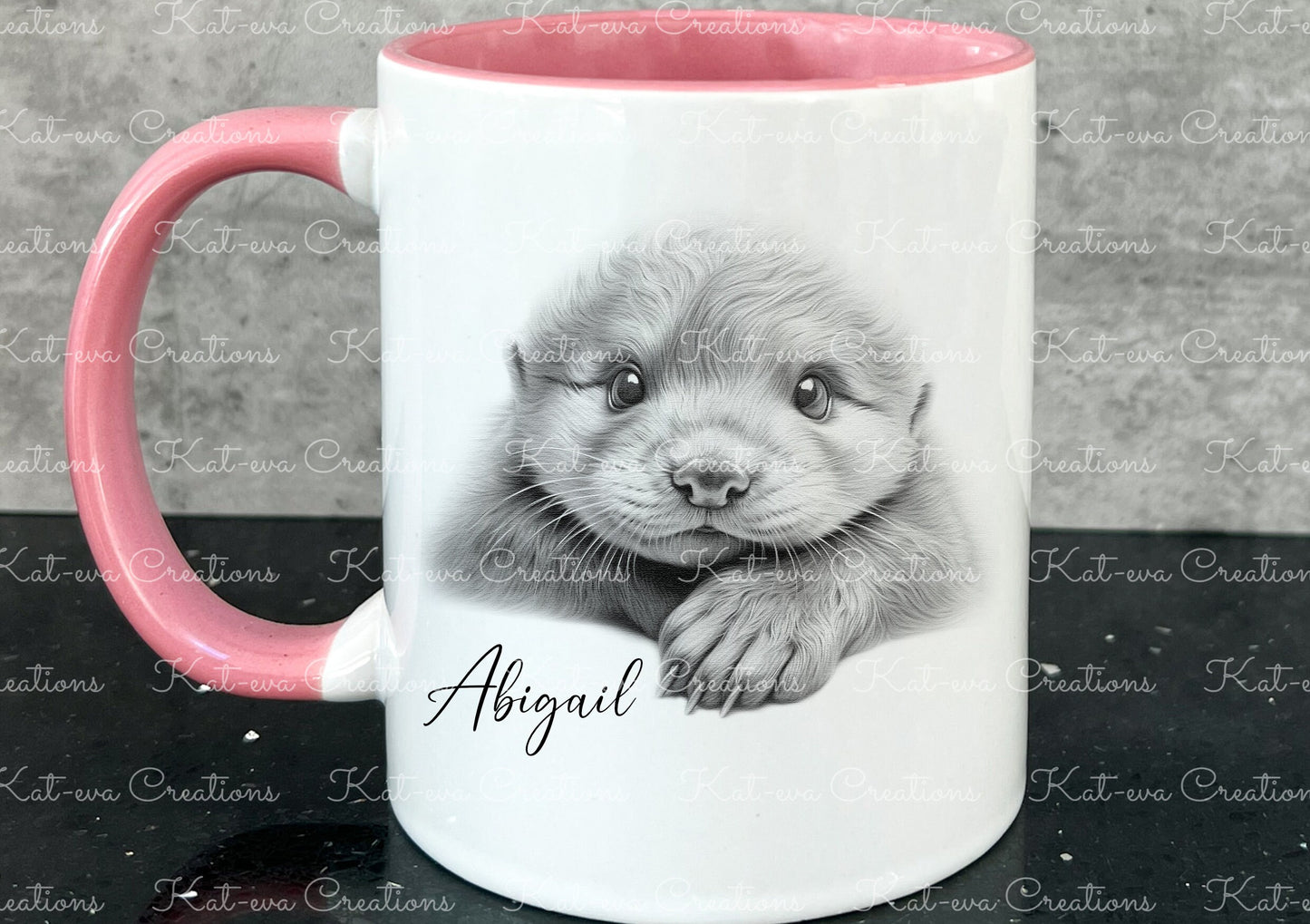 otter mug. Personalised baby otter cup. Ideal gift for Christmas. Birthday, secret santa or stocking filler