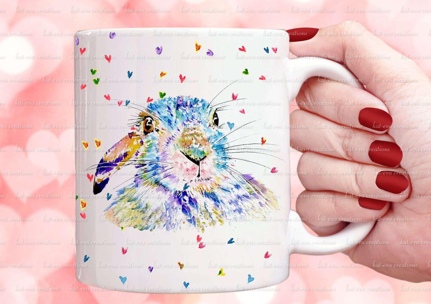 Beautiful rabbit mug. personalised bunny cup. watercolour hare/ bunny / rabbit mug. ideal birthday or easter gift